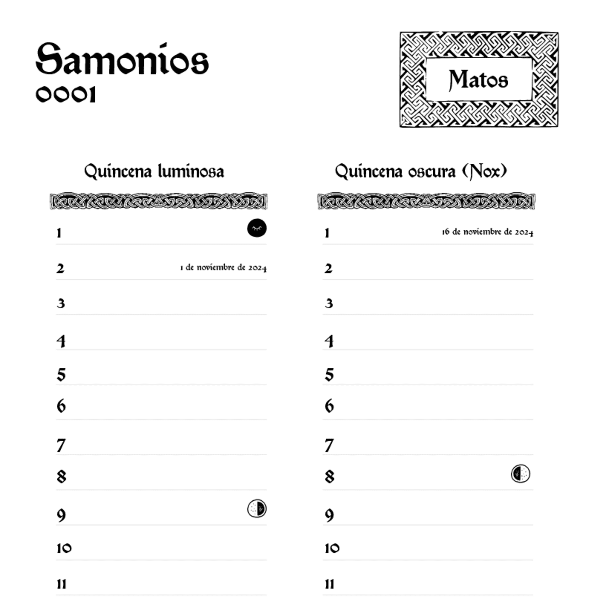 Calendario celta imprimible – años 0001 y 0002 + Samonios 0003 (PDF descargable) - 5